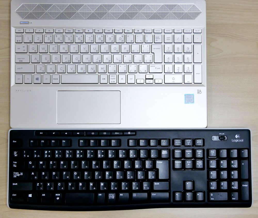 フルサイズのキーボードとの比較