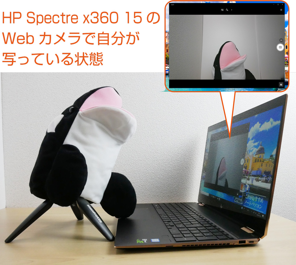 In front of the HP Specter x360 15 webcam