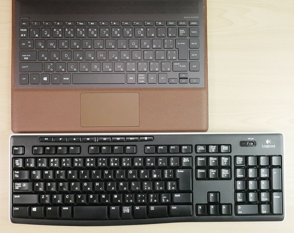 フルサイズのキーボードとの比較