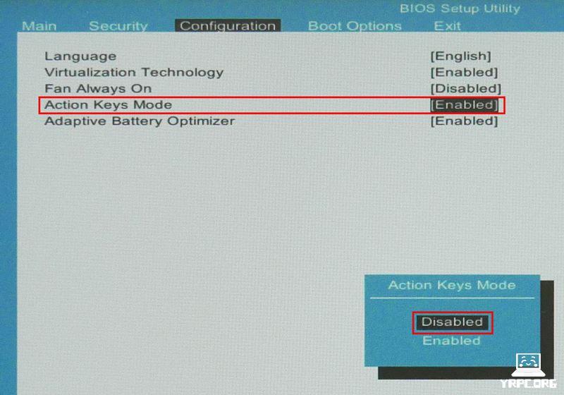HP 14-emのBIOS画面でファンクションキーの設定する手順3