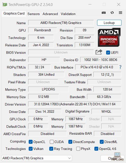  AMD Radeon 660MのGPU-Z情報
